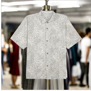 Lululemon Men’s Commission Short Sleeve Shirt Gray Abstract Print‎ Size L